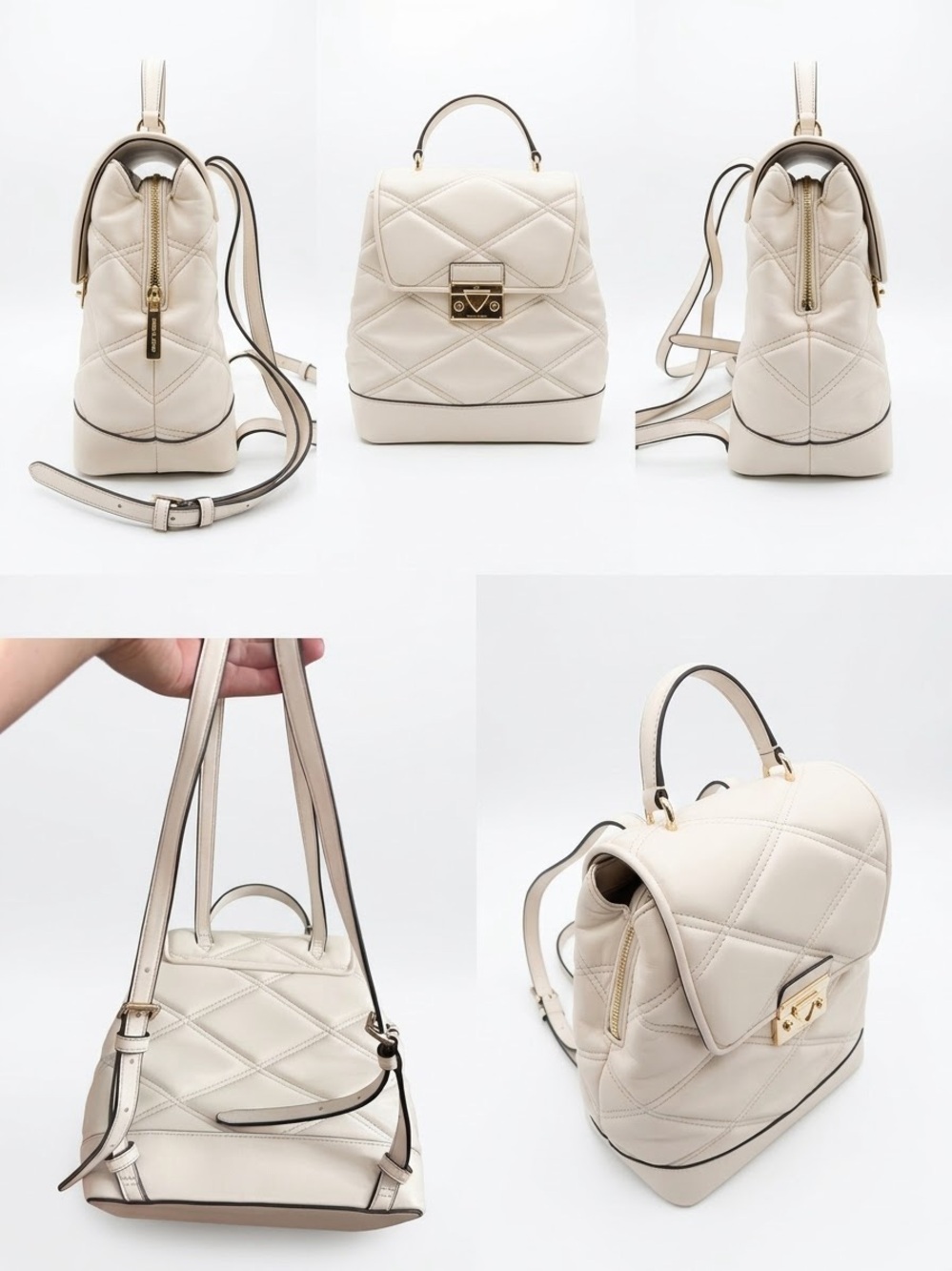 Michael Kors Cream Quilted Leather Backpack with Gold Hardware